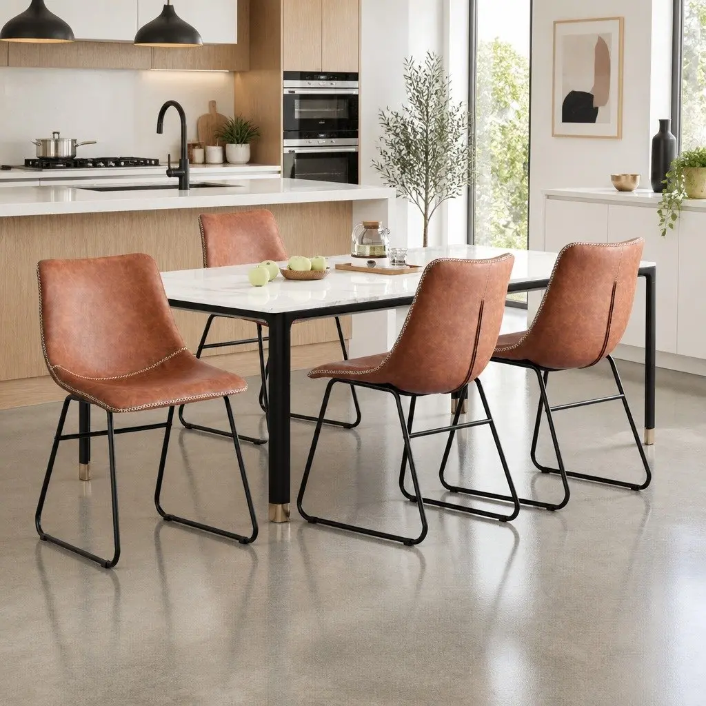 Dining Chairs Retro Padded Backrest Set of 4 Brown