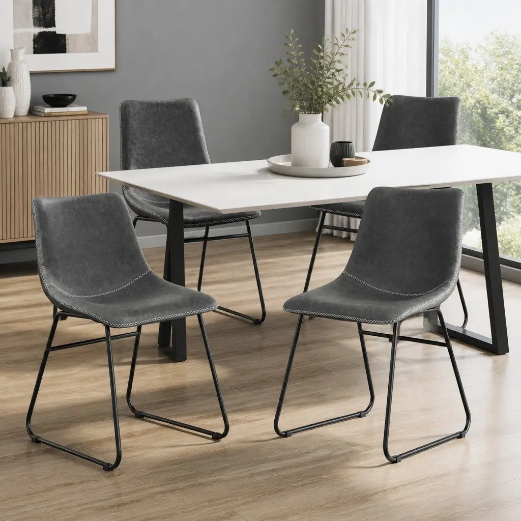 Dining Chairs Retro Style Ergonomic Curved Backrest Padded Seat Grey Set of 4