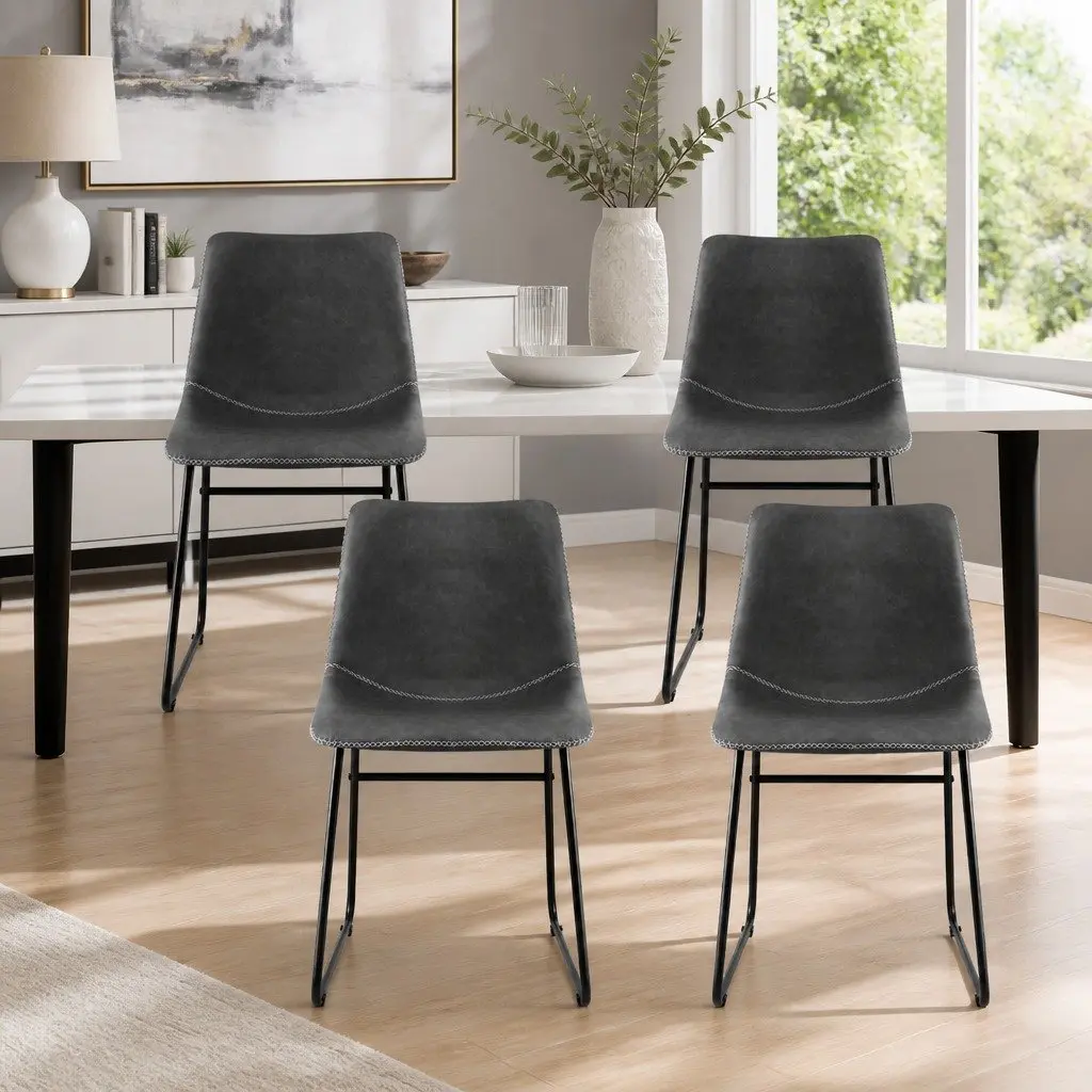Dining Chairs Retro Style Ergonomic Curved Backrest Padded Seat Grey Set of 4