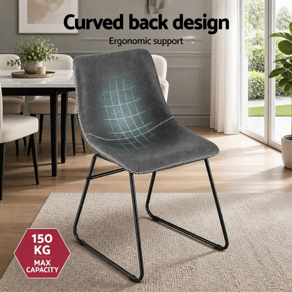 Dining Chairs Retro Style Ergonomic Curved Backrest Padded Seat Grey Set of 4