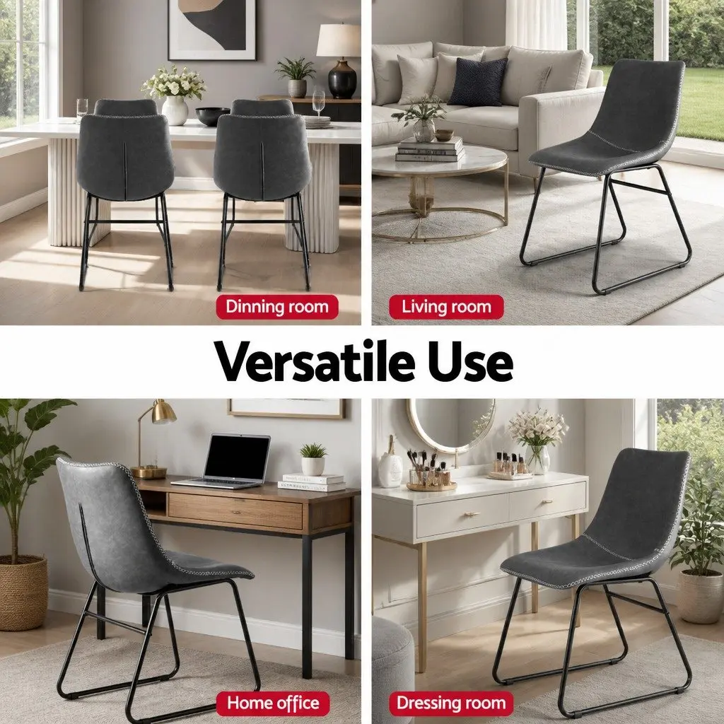 Dining Chairs Retro Style Ergonomic Curved Backrest Padded Seat Grey Set of 4