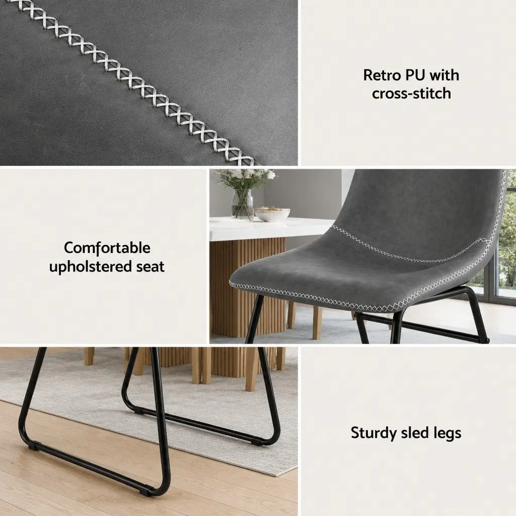 Dining Chairs Retro Style Ergonomic Curved Backrest Padded Seat Grey Set of 4