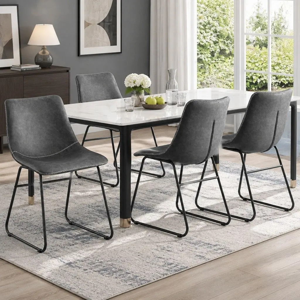 Dining Chairs Retro Style Ergonomic Curved Backrest Padded Seat Grey Set of 4