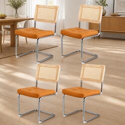 Dining Chairs Set of 4 Brown Rattan Cantilever Stainless Steel Kitchen Seating