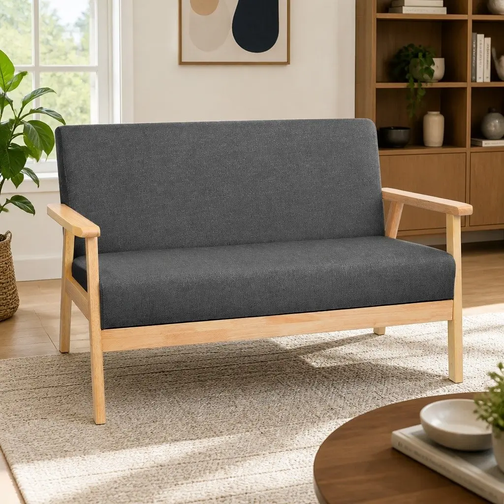 2-Seater Sofa Armchair Grey Scandinavian-Inspired Living Room Furniture Faux