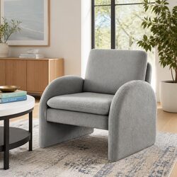 Accent Armchair Tub Sofa Lounge Chair Curved Arm Seat Grey Boucle