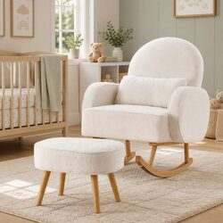 Armchair Rocking Chair Ottoman White Boucle Nursing Lounge Chair Footrest Set