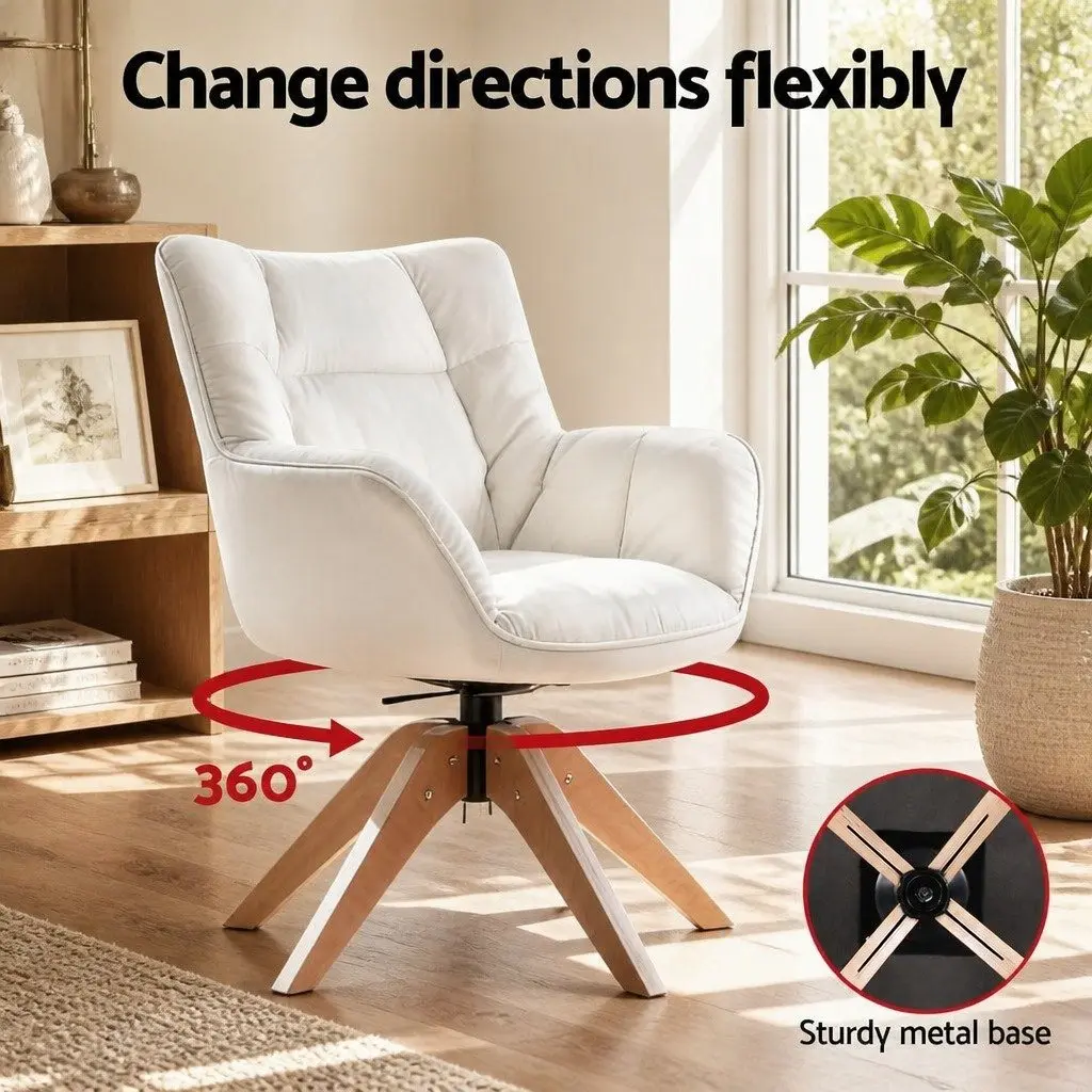 Swivel Armchair 360 Degree Rotate White Velvet Upholstered Accent Furniture