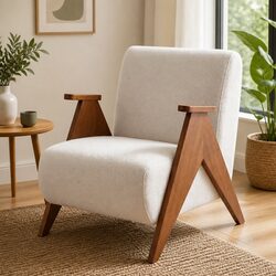 Armchair Accent Chair Upholstered Sturdy Wood Frame Chenille Fabric Living Room