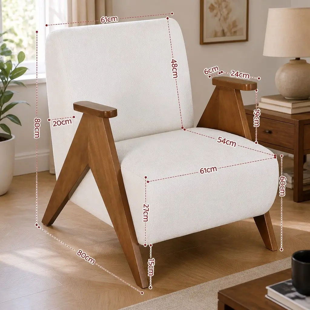 Armchair Accent Chair Upholstered Sturdy Wood Frame Chenille Fabric Living Room