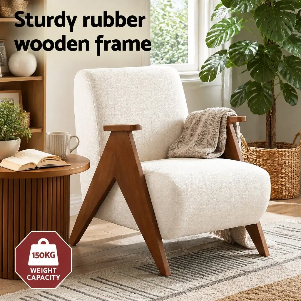 Armchair Accent Chair Upholstered Sturdy Wood Frame Chenille Fabric Living Room