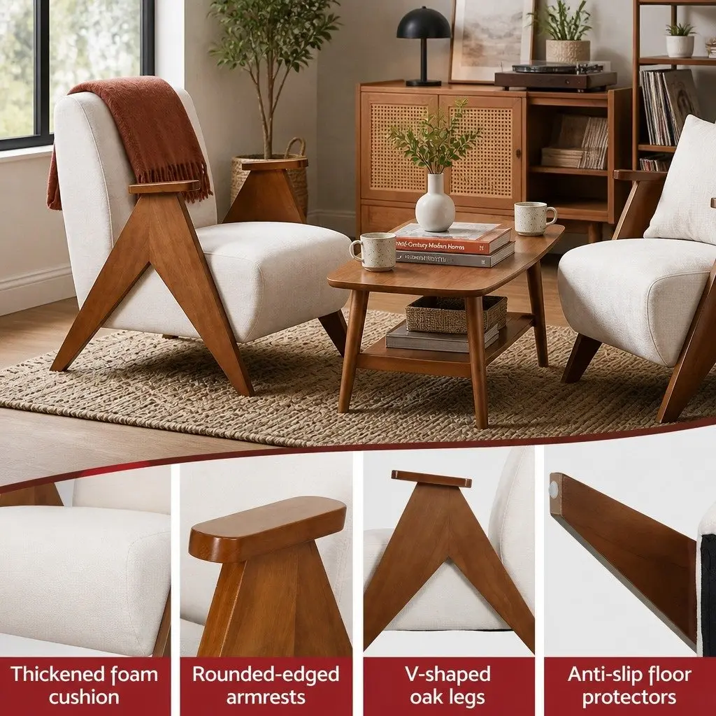 Armchair Accent Chair Upholstered Sturdy Wood Frame Chenille Fabric Living Room