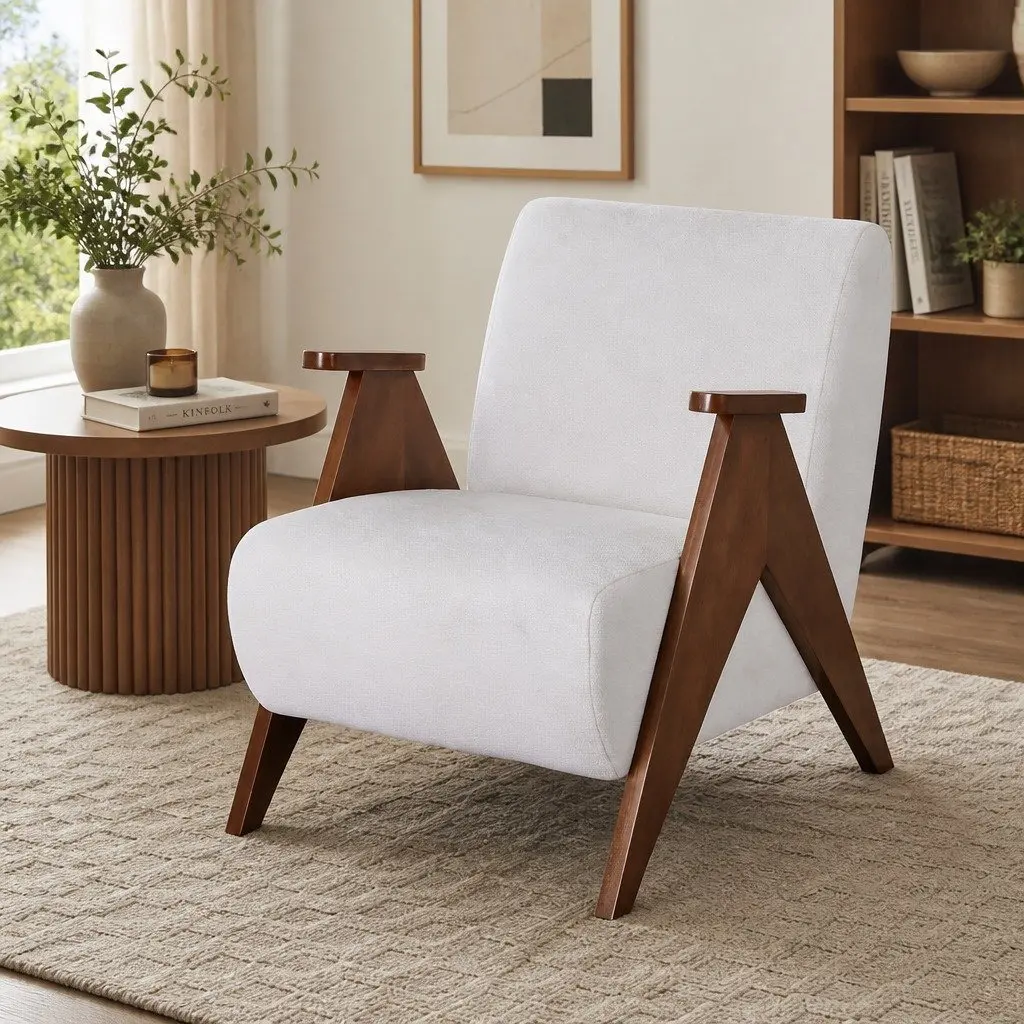 Armchair Accent Chair Upholstered Sturdy Wood Frame Chenille Fabric Living Room