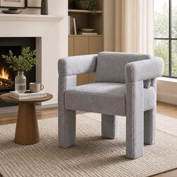 Accent Armchair Grey Boucle Fabric Lounge Chair Wide Armrest Extra Back Cushion