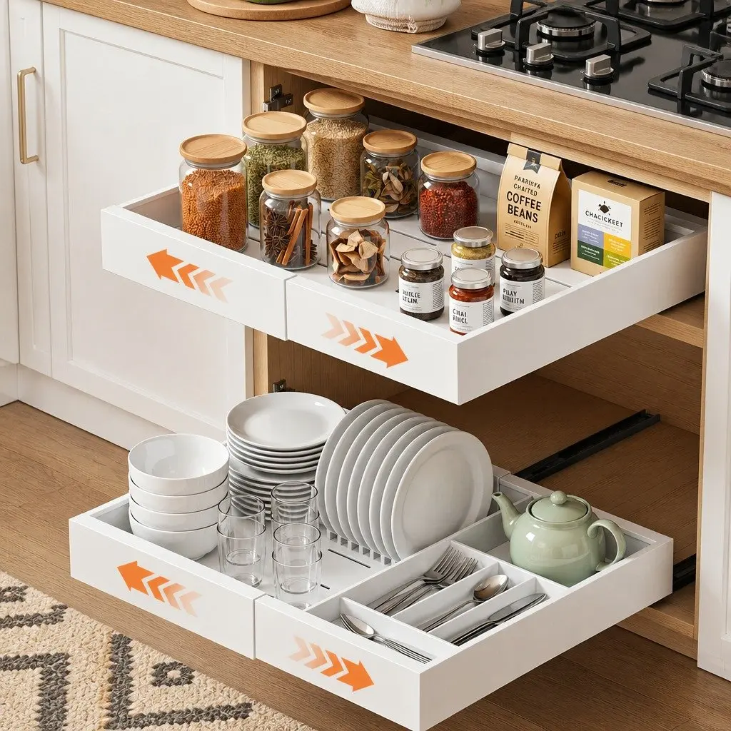 Pull Out Cabinet Drawers Expandable Organizer 2 Pack White Steel Modern Storage