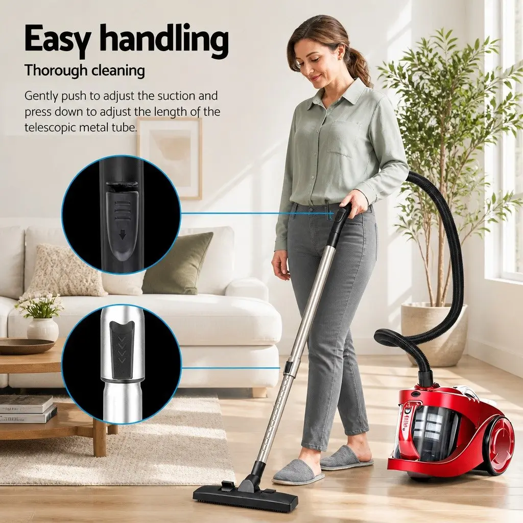 Bagless Stick Vacuum Cleaner 2200W Red HEPA Filter Multi-Cyclonic System