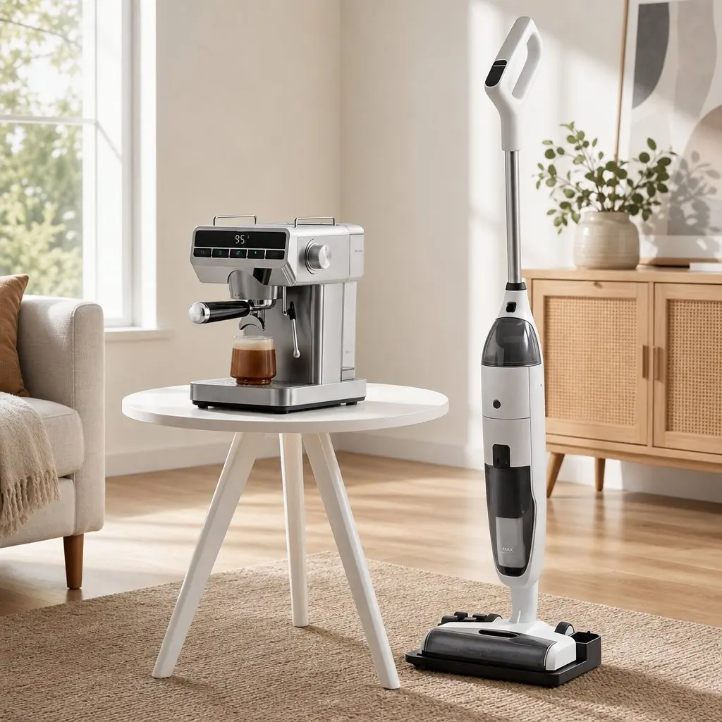 Cordless Wet Dry Vacuum Mop and Espresso Coffee Machine Combo Cleaning