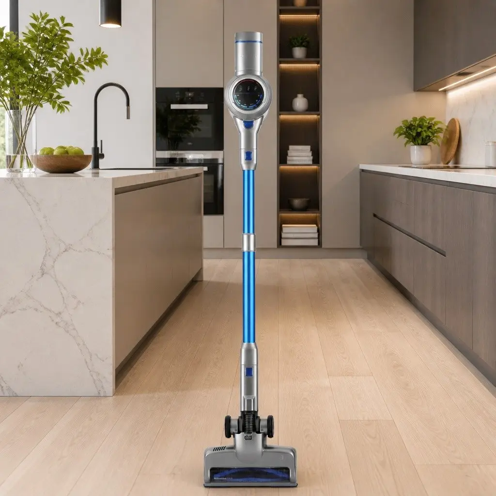 Cordless Stick Vacuum Cleaner 300W Brushless Motor LED Display Self-Standing Navy Blue