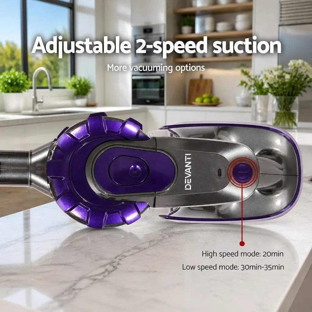Stick Vacuum Cleaner Cordless Handheld Motorised Roller Brush Lightweight 150W Purple or Grey