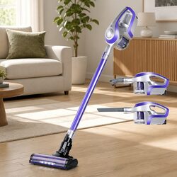 Cordless Stick Vacuum Cleaner Motorised Roller Head LED Light 150W Purple Grey