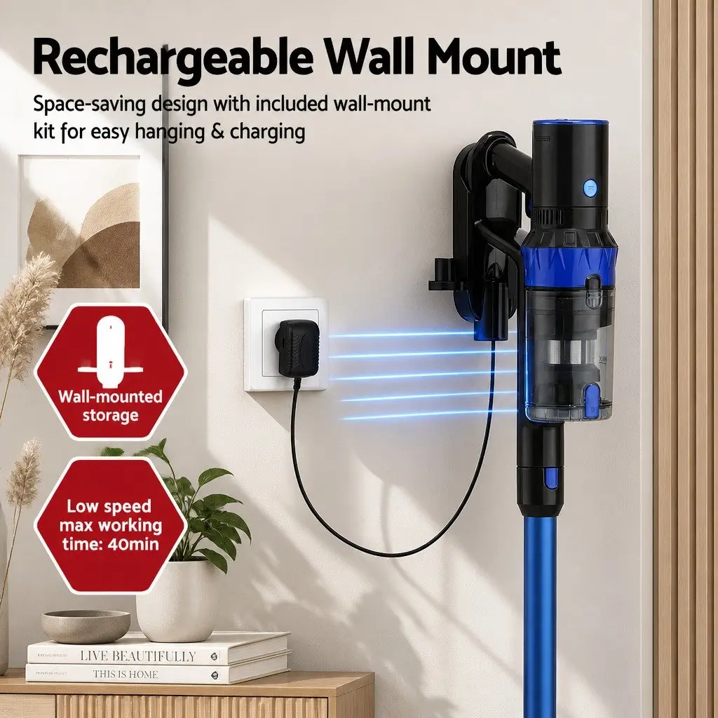 Cordless Stick Vacuum Cleaner Brushless Motor 350W Bagless Blue