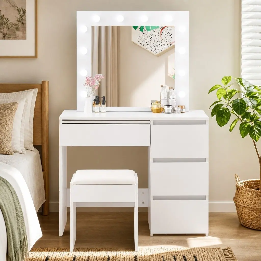 Dressing Table Vanity Set with LED Mirror and Storage White
