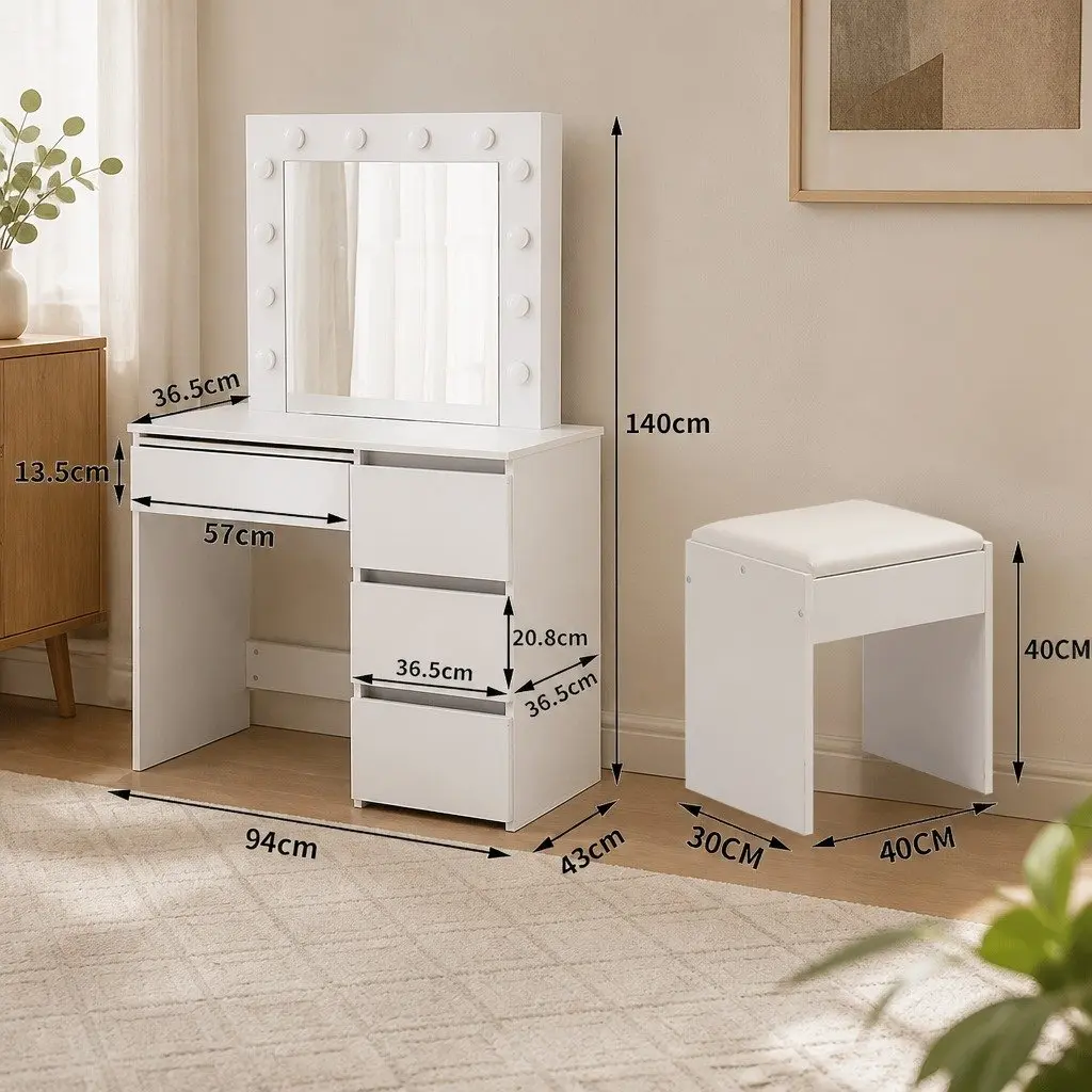 Dressing Table Vanity Set with LED Mirror and Storage White