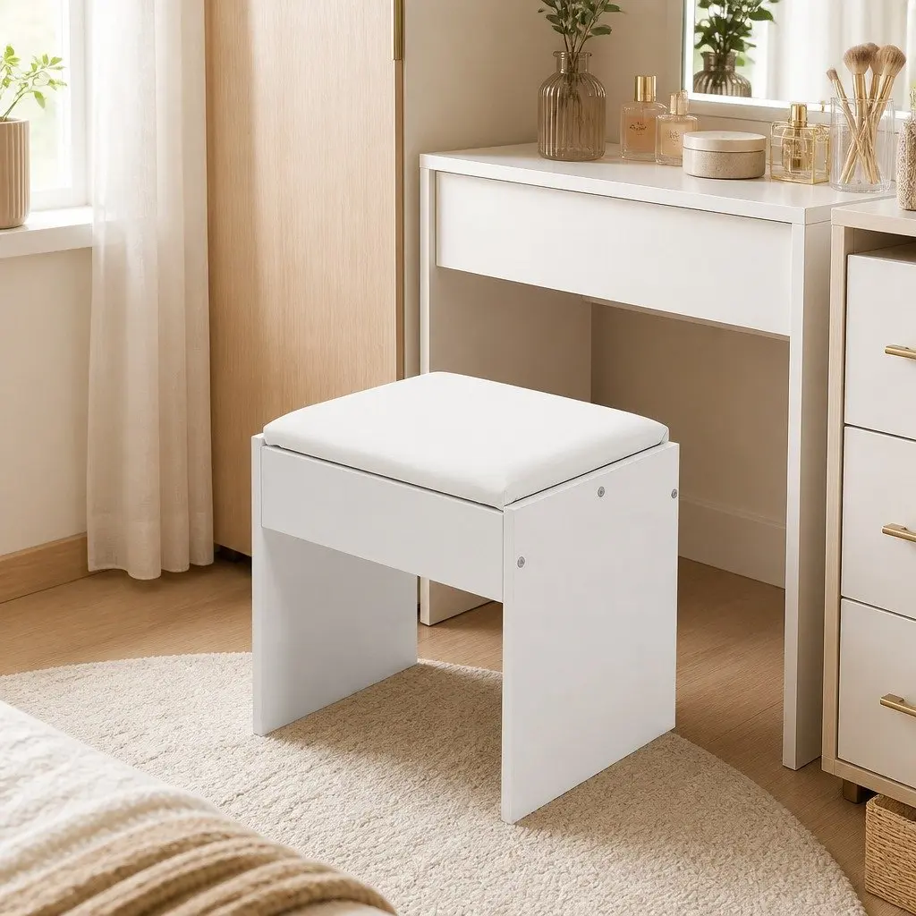 Dressing Table Set LED Mirror Adjustable Brightness Storage Drawers White