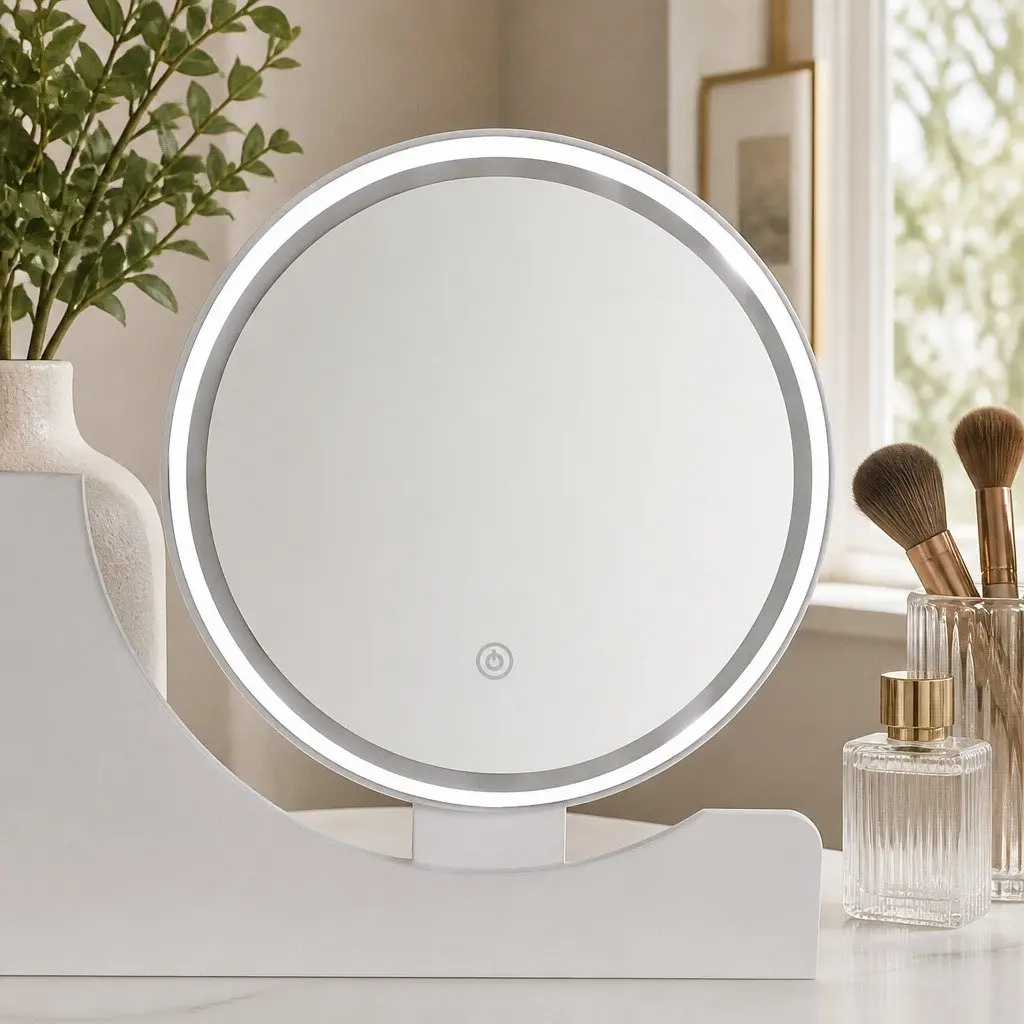 Dressing Table with LED Mirror 2 Drawers Shelves White