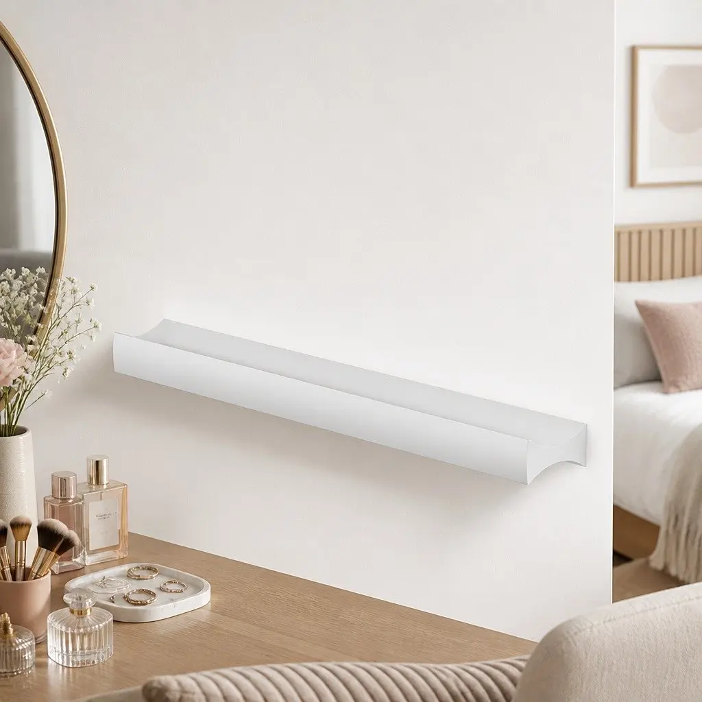 Vanity Desk Makeup Mirror with LED Lights White Modern Dressing Table with Storage Drawers and Shelves