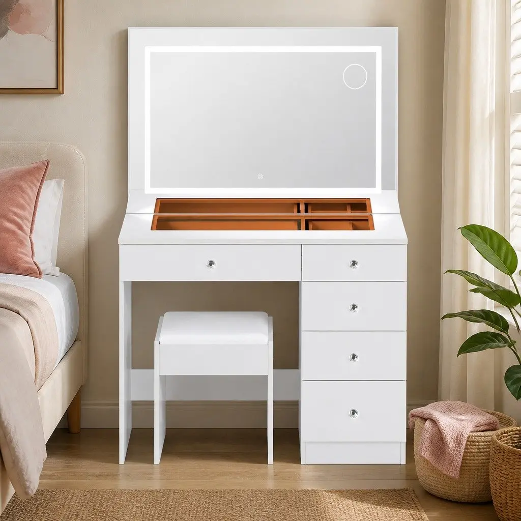 LED Dressing Table Vanity Desk with 3 Lighting Modes Adjustable Brightness White