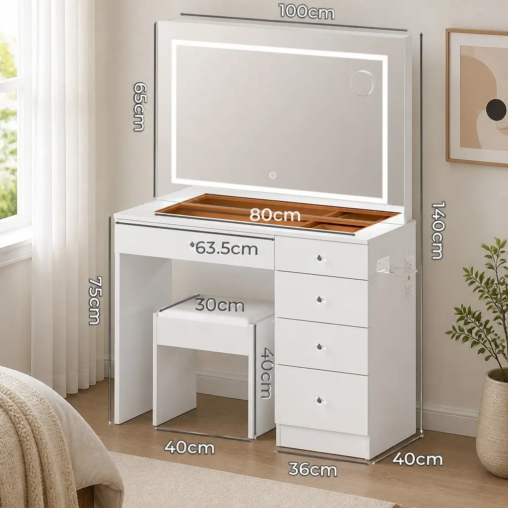 LED Dressing Table Vanity Desk with 3 Lighting Modes Adjustable Brightness White