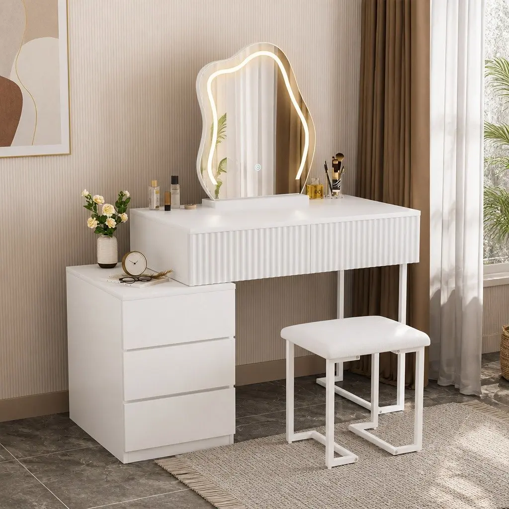 Dressing Table LED Mirror Makeup Vanity Set with Drawers Storage White
