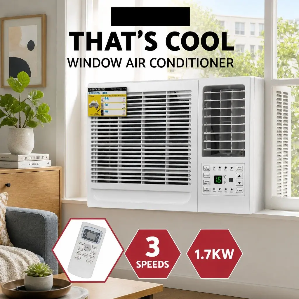 Window Air Conditioner 1.7kW Portable Cooling Unit Remote Control LED Panel