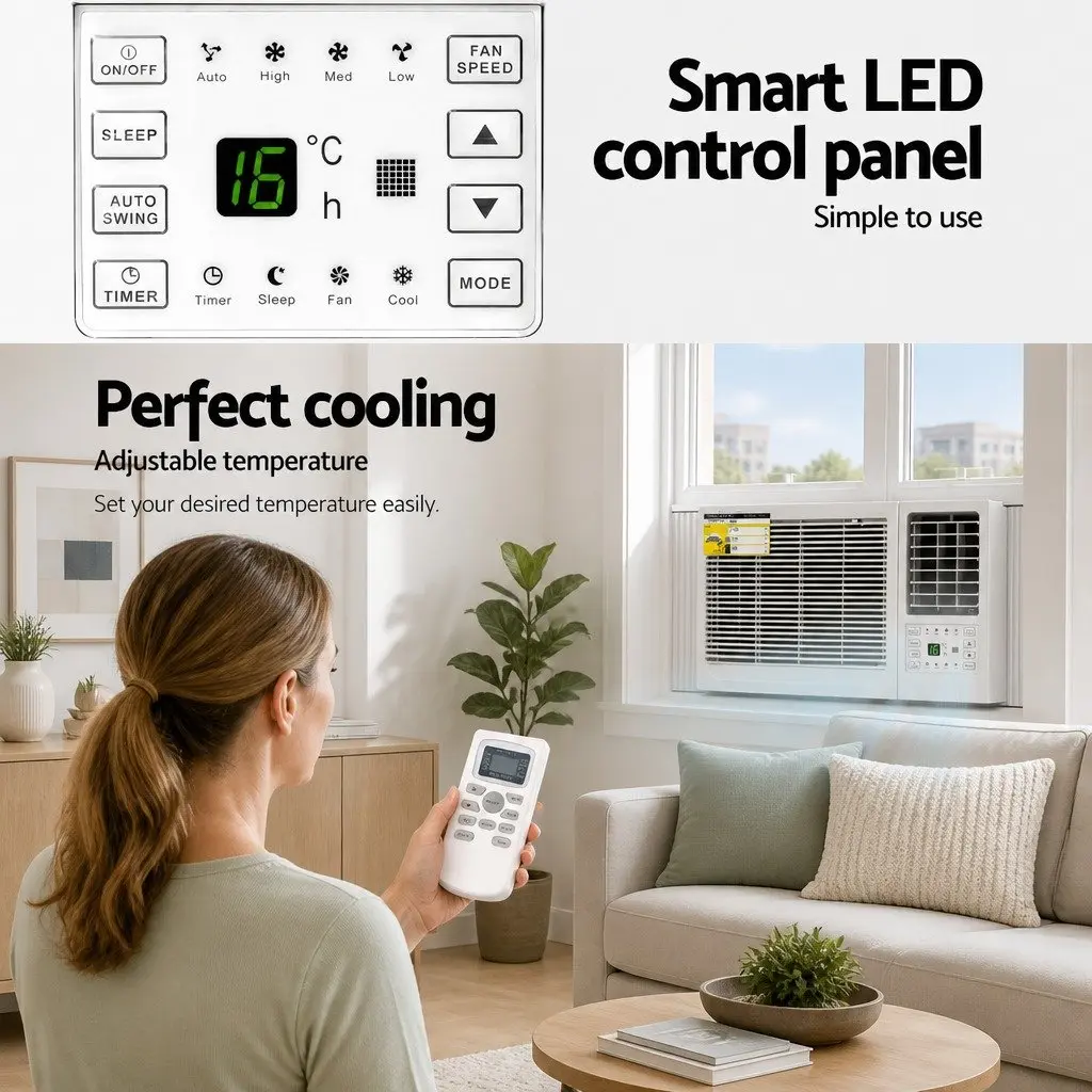 Window Air Conditioner 1.7kW Portable Cooling Unit Remote Control LED Panel