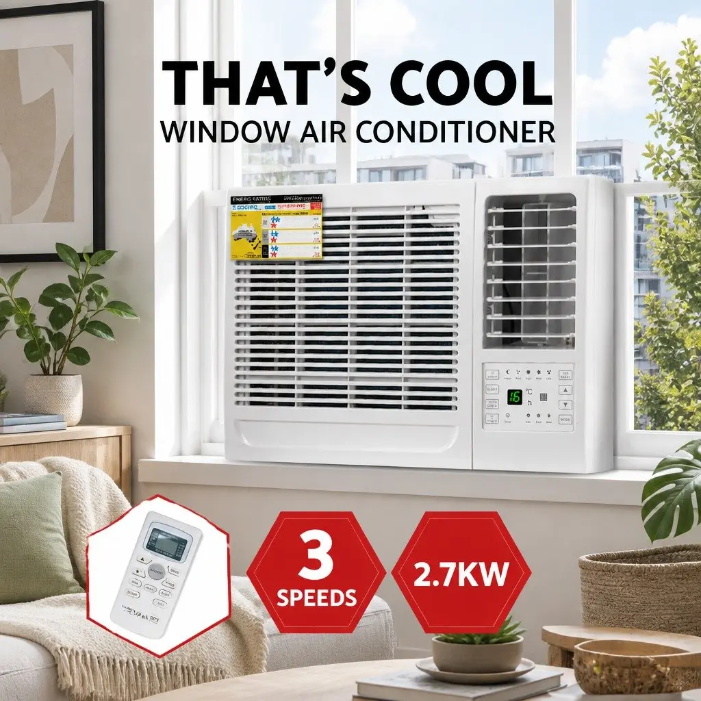 Window Air Conditioner 2.7kW Portable Cooling Unit LED Control Remote White