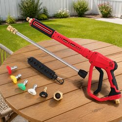 Pressure Washer Gun 4000PSI M22-14 Inlet 1/4 Outlet 5 Nozzles Red Trigger