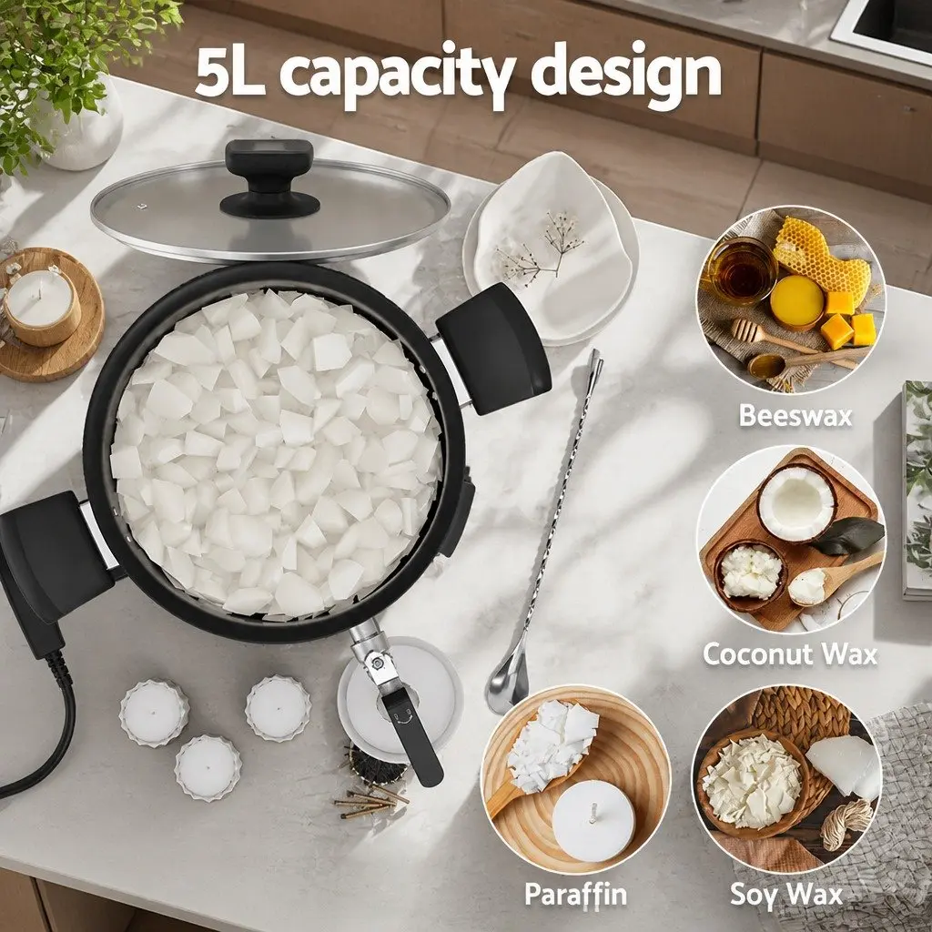 5L Wax Melter Candle Making Electric Melting Pot 1200W Quick Pour Spout Black