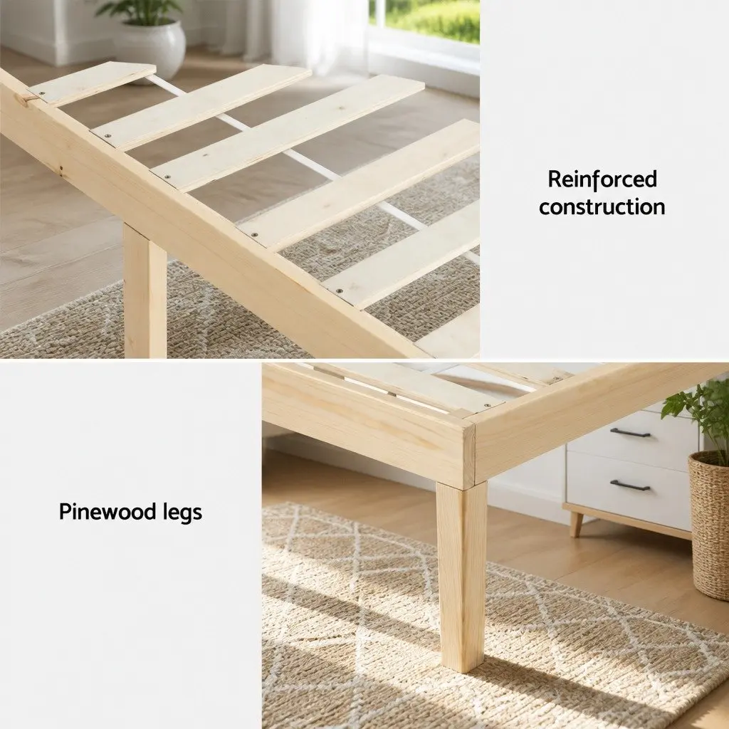 Double Bed Frame Wooden Slatted Base Pine Timber Platform Bedroom Furniture