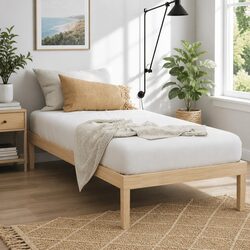 Single Bed Frame Wooden Base Pinewood Slatted Mattress Platform Easy Assembly
