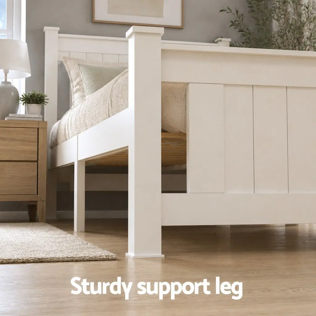 Double Bed Frame Wooden Platform White Storage Drawers Slat Base