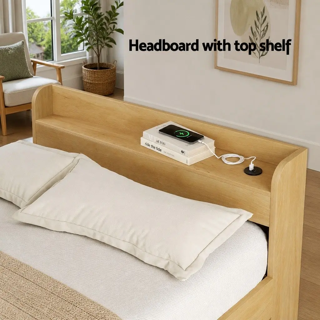 Double Bed Frame with USB Charging Ports and Storage Drawers Pine Wood