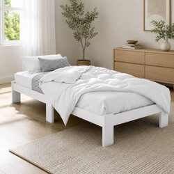King Single Bed Frame White Wooden Pine Storage Underneath Central Support