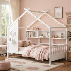 Kids Single House Bed Frame Low Floor Montessori Design White Bedroom Furniture