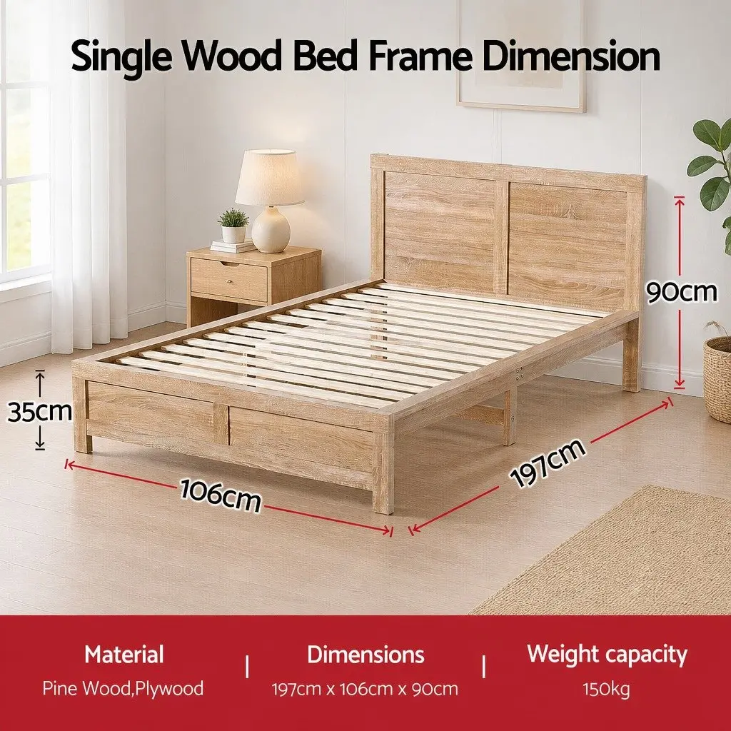 Single Bed Frame Wooden Base Walnut Colour Sleeper For Adults Kids Bedroom