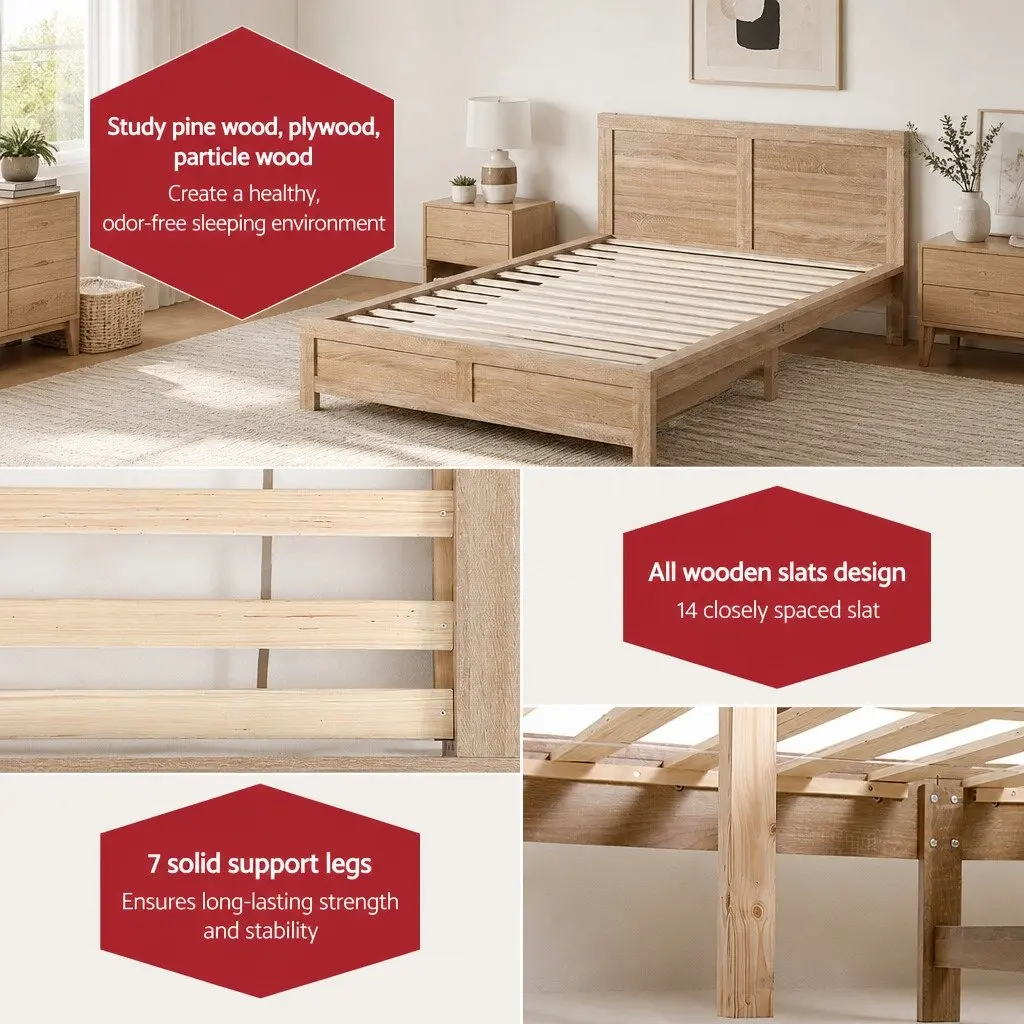 Single Bed Frame Wooden Base Walnut Colour Sleeper For Adults Kids Bedroom