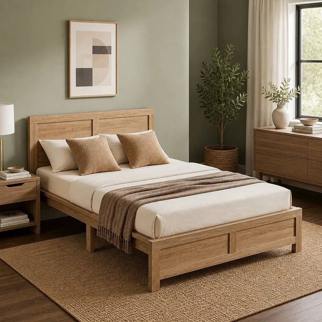 Single Bed Frame Wooden Base Walnut Colour Sleeper For Adults Kids Bedroom