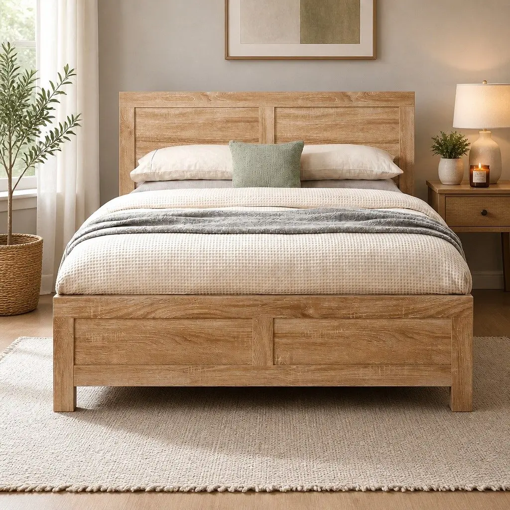 Single Bed Frame Wooden Base Walnut Colour Sleeper For Adults Kids Bedroom