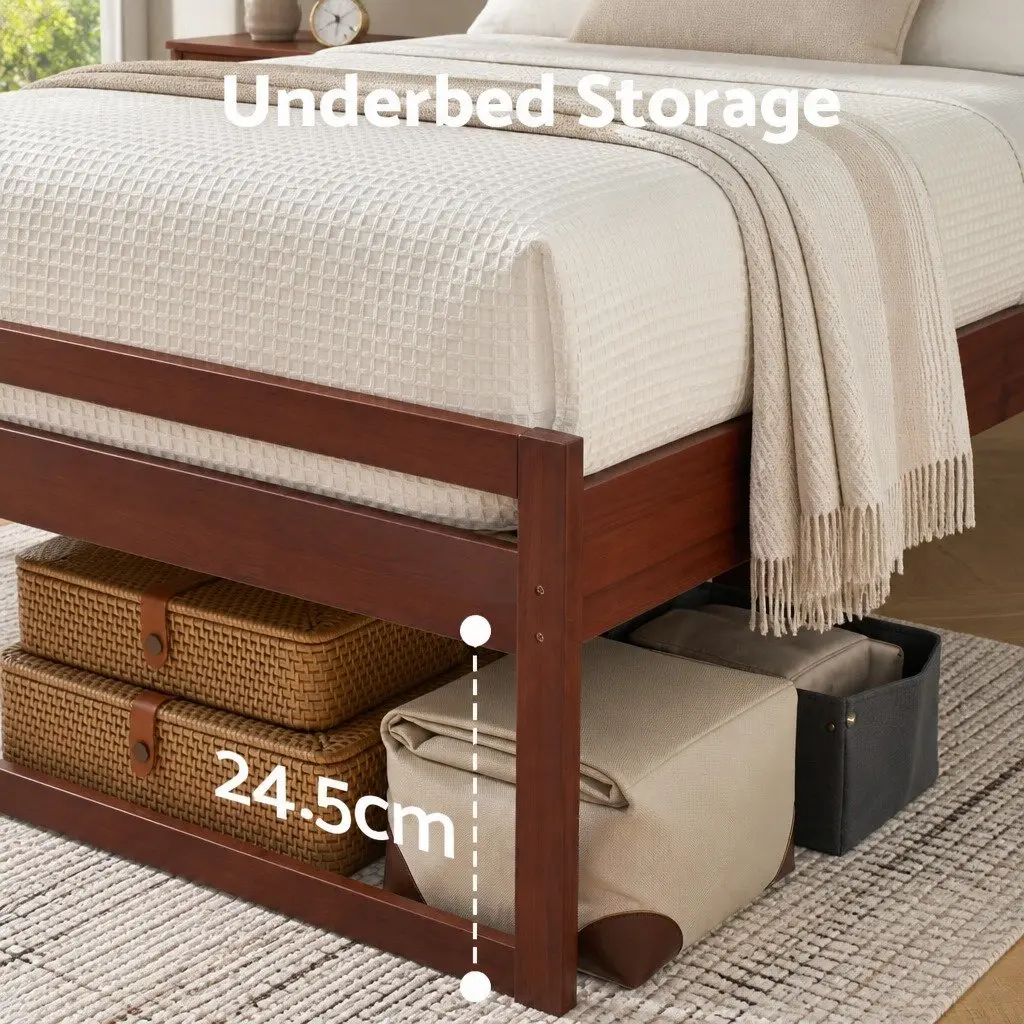 Queen Bed Frame Wooden Slats Flat Head Walnut Colour Modern Bedroom Furniture