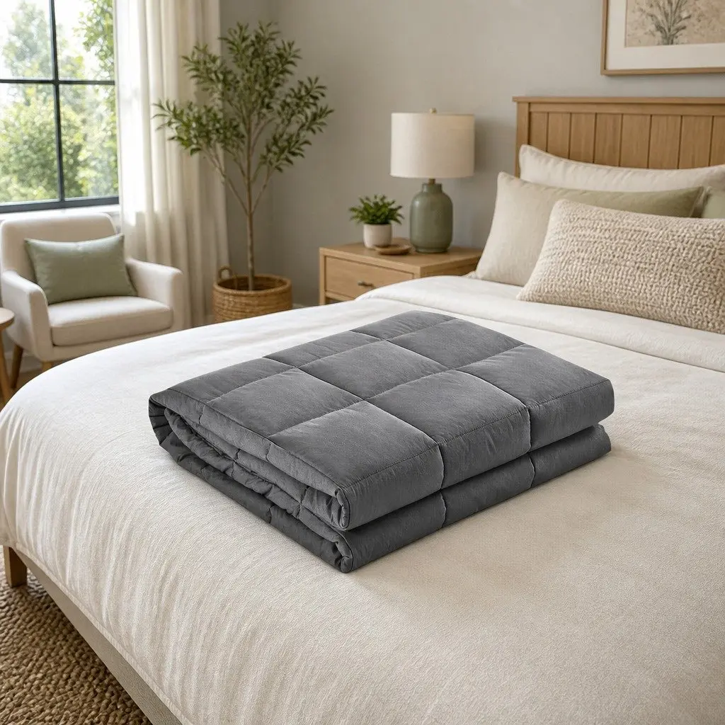 Weighted Blanket 9kg Deep Sleep Pressure Therapy Microfibre Dark Grey 152cm x 203cm